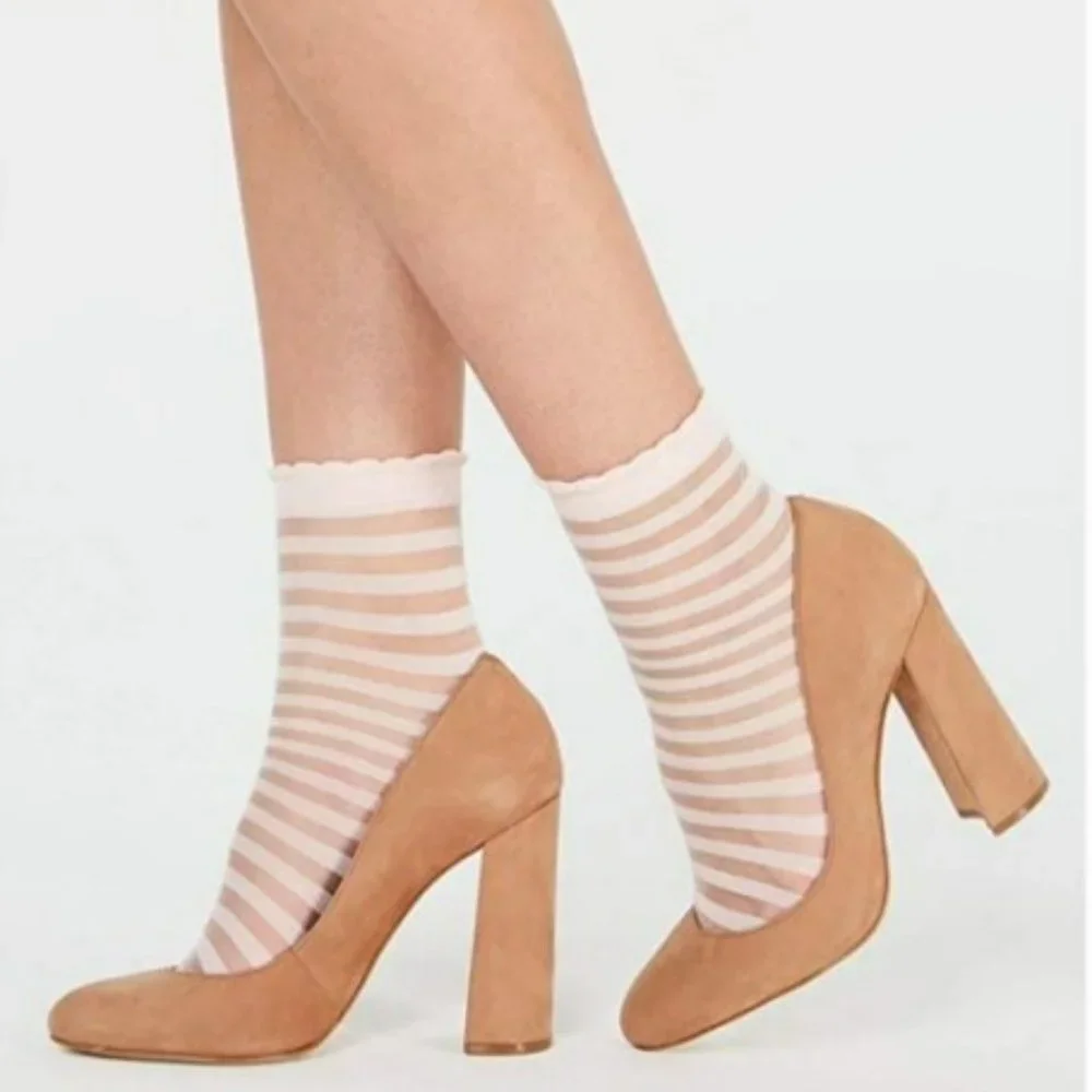 International Concepts Pink Sheer Stripe Ankle Fashion Socks OS New